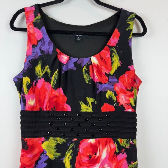 Perception Midi Floral Dress Women 10 Black Red Rose Sleeveless Beaded Bloomcore - Picture 2 of 9